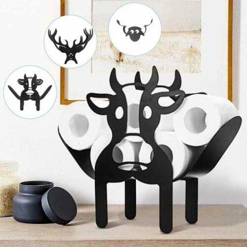 Home Iron Roll Paper Towel Holder Black Elk/Cow/Sheep Crafts Bathroom Rack Ornaments Toilet Roll Holder Kitchen Bathroom Storage