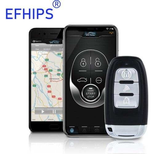 EFHIPS 2G GSM car alarm with GPS tracking remote start pke keyless push start system compatible with IOS & Android smartphone