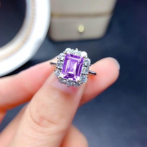 Exquisite Square Silver Rings With Purple Crystal Zircon Adjustable Size Ring For Women Wedding Engagement Eternity Jewelry