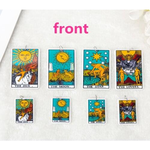 10Pcs 34*25 MM Tarot Card Game Magical Divination Charms Resin Sun Moon And Lovers DIY Accessory Necklace Pendant