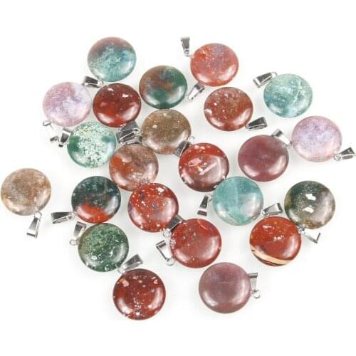12 PCS Natural Stone Round Pendants Opal/Malachite Charms Pendant for Jewelry Making DIY Necklaces Accessories size:30*20 Mm