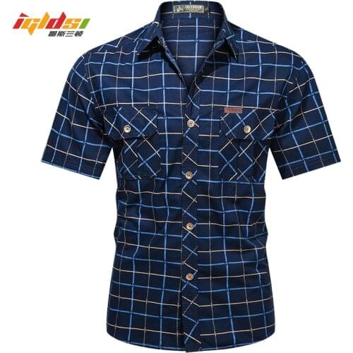 Mens Fashion Business Leisure Plaid Printing Short-sleeved Shirt Tops Blouse Business Shirt Brand Men Clothing Soft Comfortable