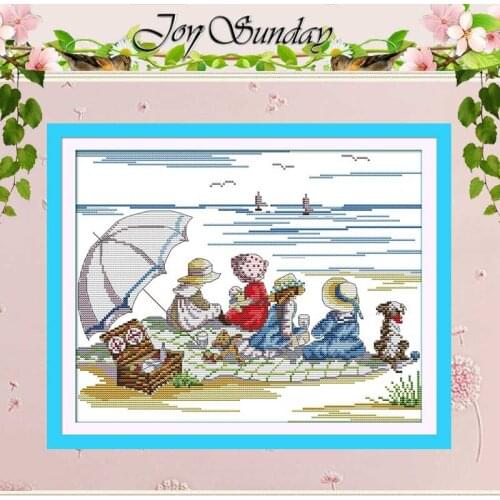 Playing on the Beach (2)Counted Cross Stitch 11CT 14CT Cross Stitch Set Wholesale Cartoon Cross-stitch Kit Embroidery Needlework