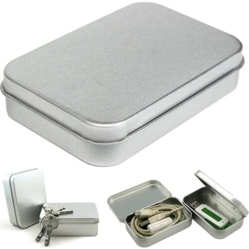 2pcs Survival Kit Tin Higen Lid Small Empty Silver Flip Metal Storage Box Case Organizer For Money Coin Candy Keys