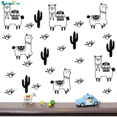 Alpaca and Cactus Wall Sticker Llama Pattern For Kids Baby Room Home Decor Nursery 3d Removable Lovely Cute Decals Gift VK001