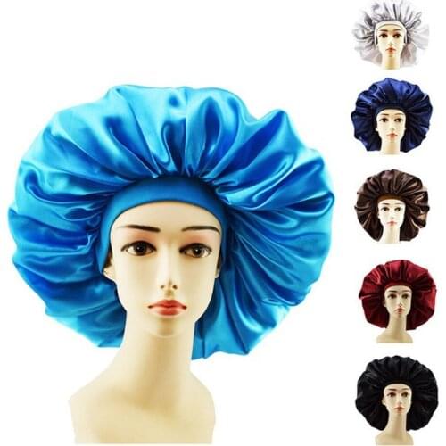 New Fashion Big Size Satin Silk Bonnet Sleep Night Cap Head Cover Bonnet Hat For Curly Springy Hair