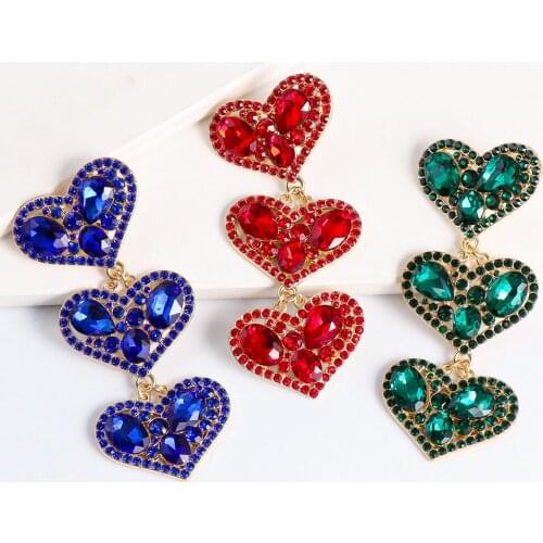 New Colorful Rhinestone Hoop Dangle Heart Earrings Crystal Drop Earring Luxury Earing for Women Jewelry Accessories Wholesale