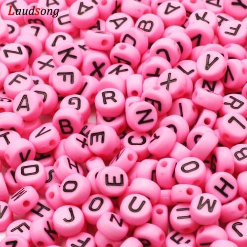 Wholesale Pink Mixed Letter Acrylic Beads Round Flat Alphabet Spacer Beads For Jewelry Making Handmade Diy Bracelet Necklace