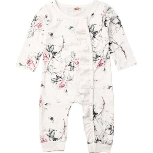 0-24M Autumn Newborn Baby Girl Cotton Flower Ruffle Romper Jumpsuit One Piece Playsuits