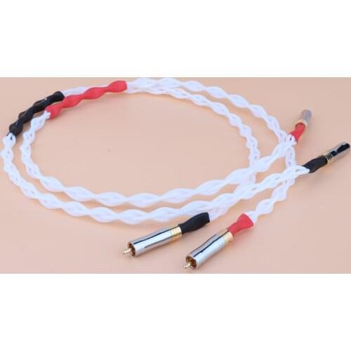 Pair Hi-end 4N Pure Silver Braid Silver Plated RCA Hifi Audio Cable 1M RCA Interconnect Cable