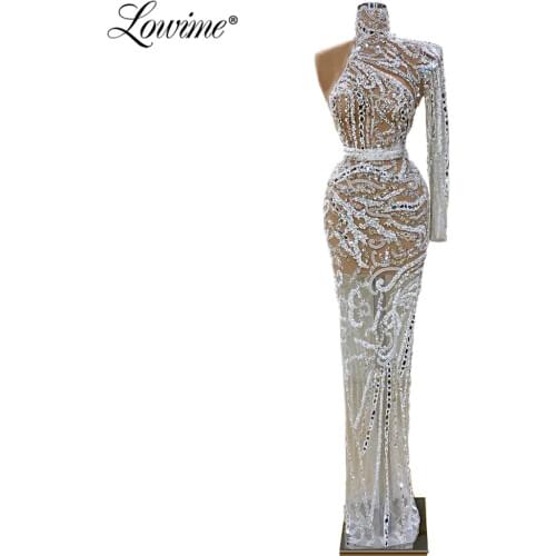 High Neck Saudi Arabia Party Dress Sheer One Shoulder Aibye Kaftans 2020 Mermaid Women Prom Dresses Custom Evening Gowns