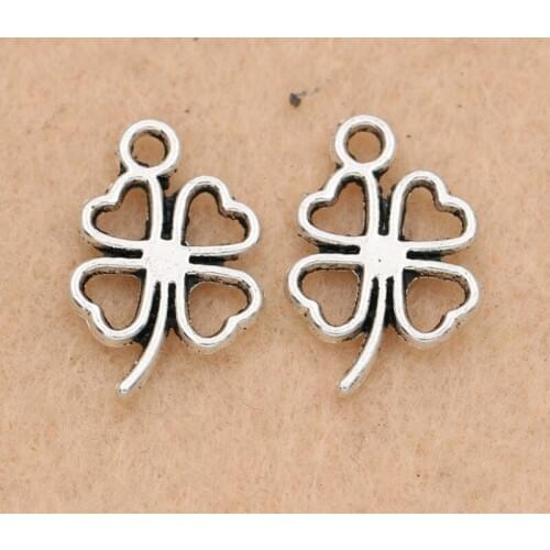 10PCS Leaf Clover Charm Pendant Tibetan Silver Plated Jewelry DIY Making Accessories Handmade 17x11mm