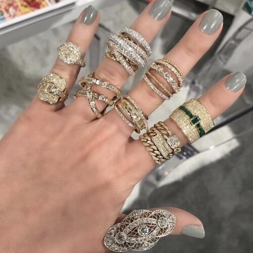 Luxury Statement Stackable Ring For Women Wedding 925 silver & 14K gold Pave Diamond Dubai Punk Bridal Top Finger Rings Four gem