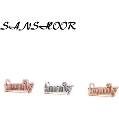 SANSHOOR Plain Family Slide Charms Collection Fit Leather Wrap Mesh Stainless Steel Keeper Bracelets Bangles For Women 6Pcs