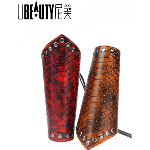 Punk Style Wide Leather Mens Bracelet Serpentine Printed Cowhide Bracelet Fashion Rivets Weave Bracelet