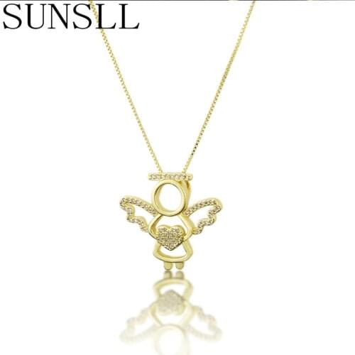 SUNSLL New design gold copper white cubic zirconia angel pendant necklace girl fashion exquisite jewelry pendant gifts