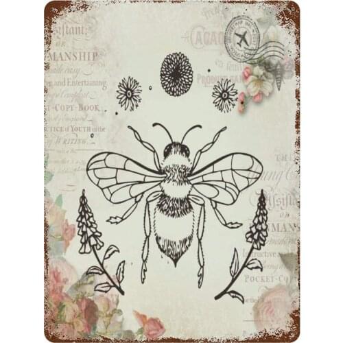 Vintage Retro Metal Tin Sign Wall Decor Art Honeybee Insect Wildlife Pattern Home Decor Plaque Poster Man Cave 8x12Inches