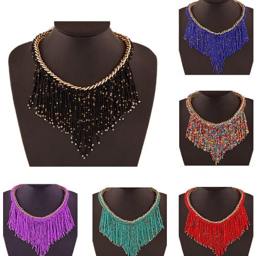 Vintage Bohemia Necklace For Women 2019 Big Ethnic Collar Female Statement Boho Jewelry Maxi Tribal Pendants Handmade Beading