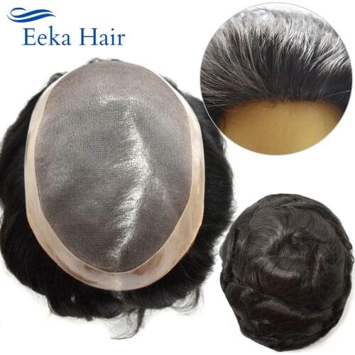 Eeka Hair Mens Toupee Human Hair System Hairpiece Poly Skin Around Hair System Durable NPU Monofilament Mens Wig (Dawn)