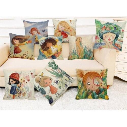 XUNYU Cute Cartoon Children Cushion Cover Linen Pillow Case Lovely Child Print for Sofa Decorative Throw Pillowcase45x45cm D0069