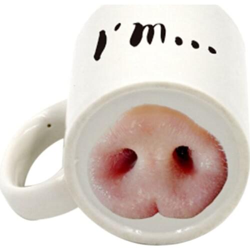 Funny Dog Pig Nose Mug Cup Creative Ceramic Mark Beverage Laugh Tea Coffee Cups Pig Nose