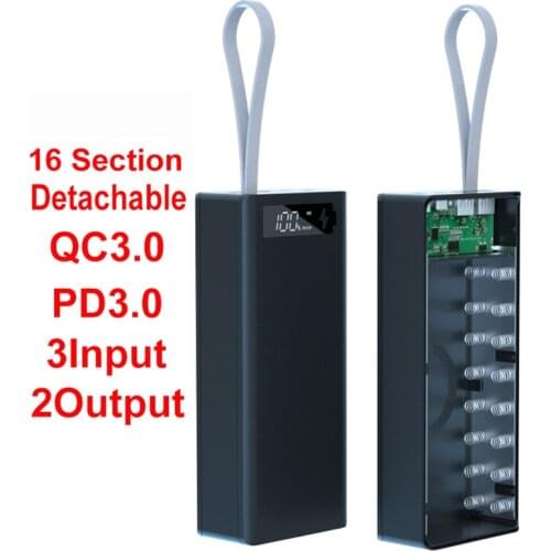 16*18650 Battery Charger Box DIY Power Bank Case Dual USB LCD Display Support Quick & Wireless Charger Battery Shell Storage Box
