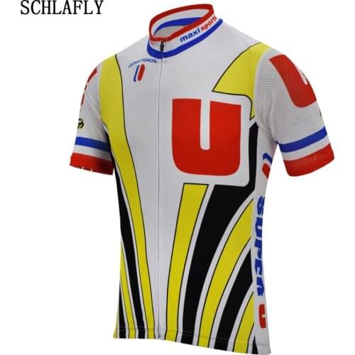 Yellow red classic cycling jersey summer short sleeve retro bike wear jersey road jersey cycling clothing schlafly cycling top