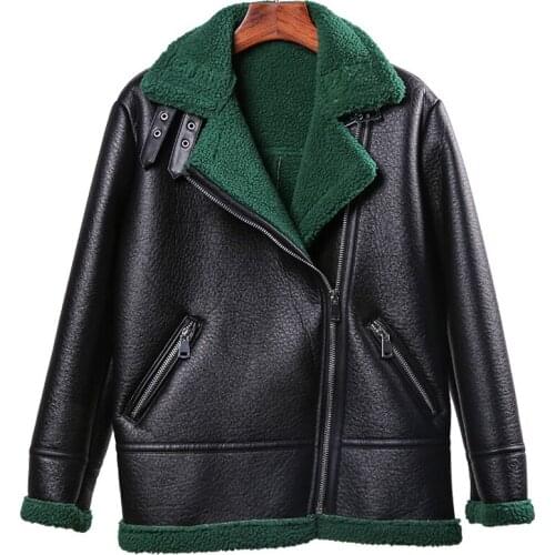 Winter Women Automotive Biker Fur Coats Overcoats European and American Thick Warm Women Zipper Leather Jackets Coats A234