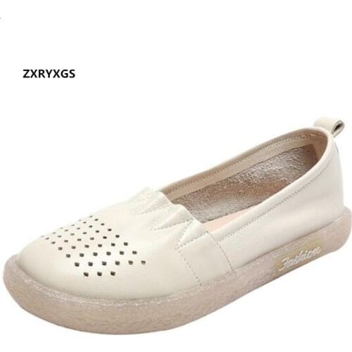 2020 New Breathable Top Cowhide Summer Leather Sandals Women Flat Shoes Soft Comfortable Casual Sneakers Women Shoes Large Size