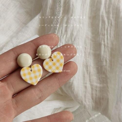 925 Silver Needle Plaid Print Heart-shaped Earrings Women Fine Jewelry for Woman Korean Earrings Gift Female Women Jewelry