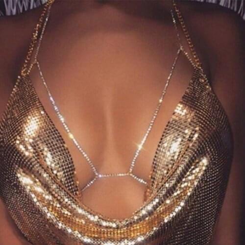 Women Fashion Sexy Crystal Chain Bra Harness Beach Bralette Chain Body Jewelry Fit for Jewelry Gift