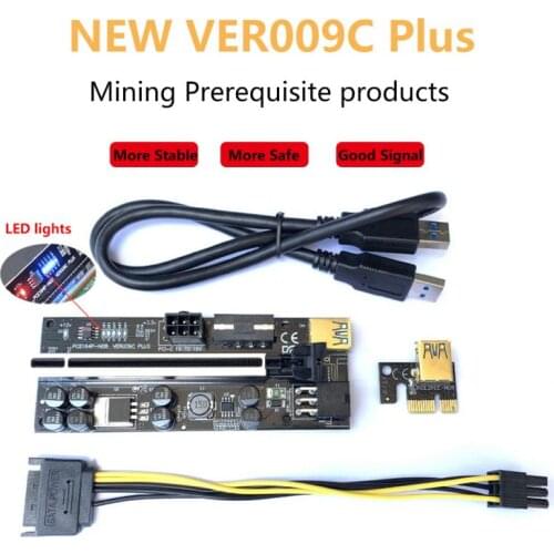 009C PLUS 0.6m PCI-E Riser Card 008S PCI Express 1X To 16X Extension 6Pin Adapter Card SATA Power LED For BTC Miner