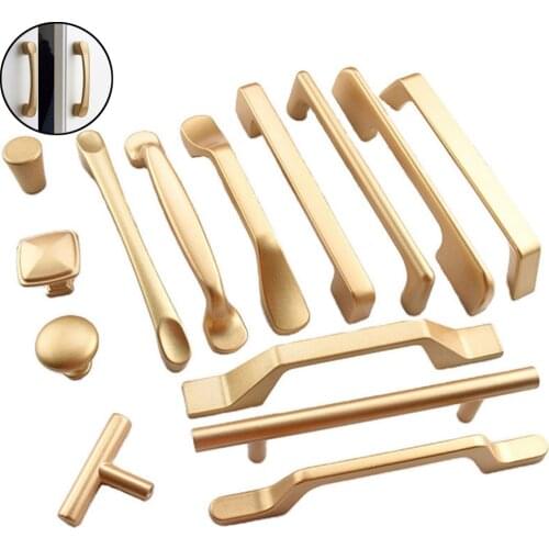1PC Solid Aluminum Alloy Kitchen Cupboard Pulls Drawer Knobs European Style Matte Gold Cabinet Handles Furniture Home Hardware