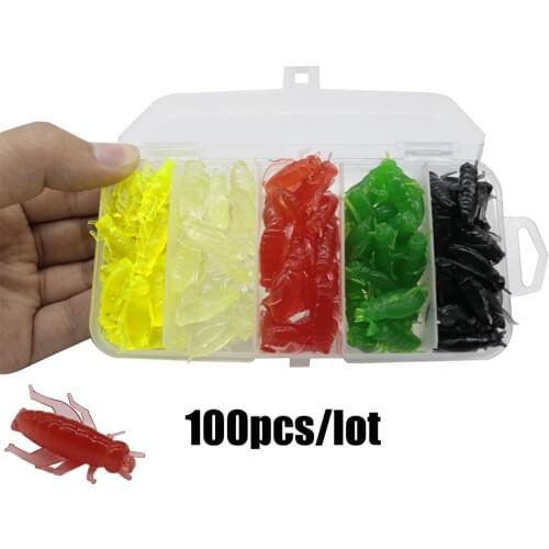100pcs/lot Fishing Lures 5 colour Cricket Soft Insect Bait Pesca Lightweight Grasshopper Ocean Wobblers Silicone Baits