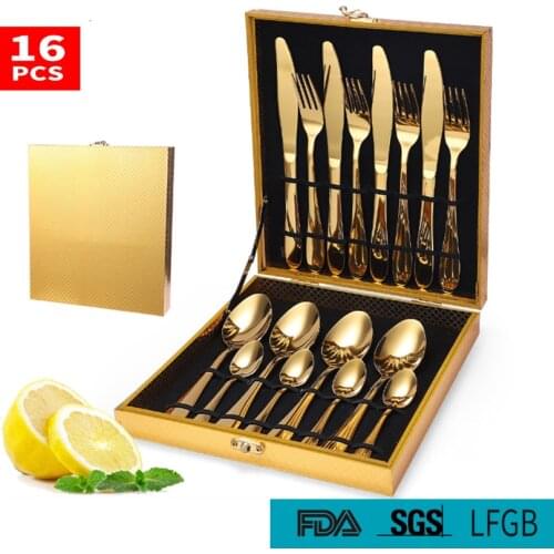 16Pcs Gold Silver Cutlery Set Modern Flatware Utensils Set Knife Fork Spoon Tableware set for Kitchen Restaurant