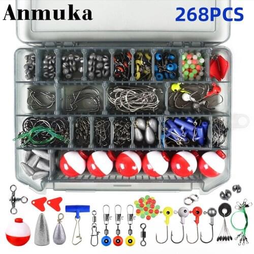 268pcs/set Fishing Lure Kit Spherical Float Sea Rock Fishing Swivel Crank Hook With Storage Box Fishing Tools