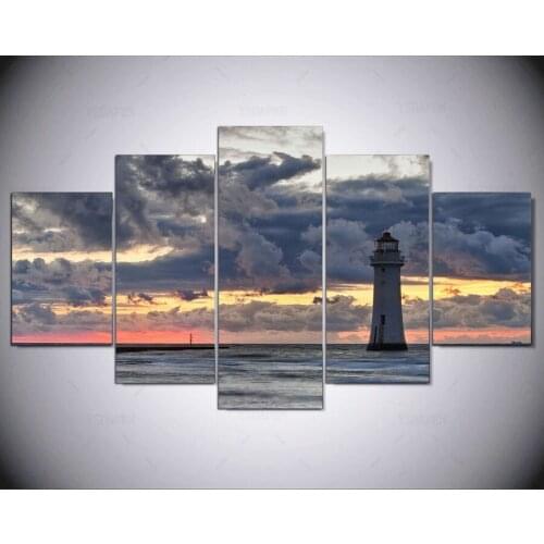 5 panel Modern Lighthouse hd Art print canvas art wall framed paintings for living room wall picture ny-1579