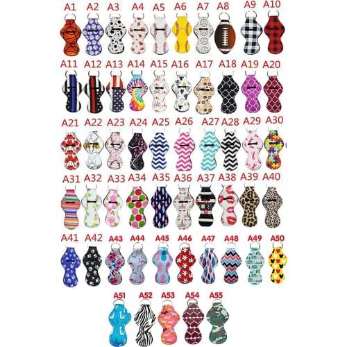 A1-A59 10pcs Softball Basketball Football Baseball Printed Neoprene Chapstick Keychain Holder Case Storage Bag Party Gift