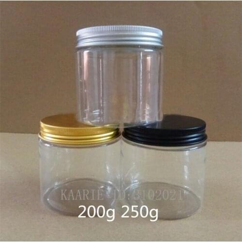 10/30pcs 200ml Clear PET Cream Jars with Black/Gold Aluminum Lid,250ml Mask Plastic Jars,Powder Storage Jar,cosmetic Packaging