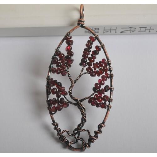 Free Shipping 89X40MM Oval Copper Handmade Wire Wrap Tree of life Natural Stone Red Garnet Pendant Bead 1Pcs K2079