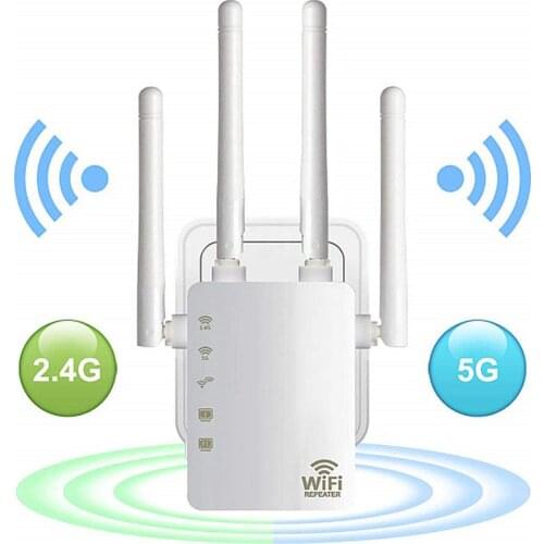 2.4/5G Wireless Wifi Repeater Router 1200Mbps Dual-Band 4Antenna Wi-Fi Range Extender Wi-Fi Routers Home Network Home Supplies