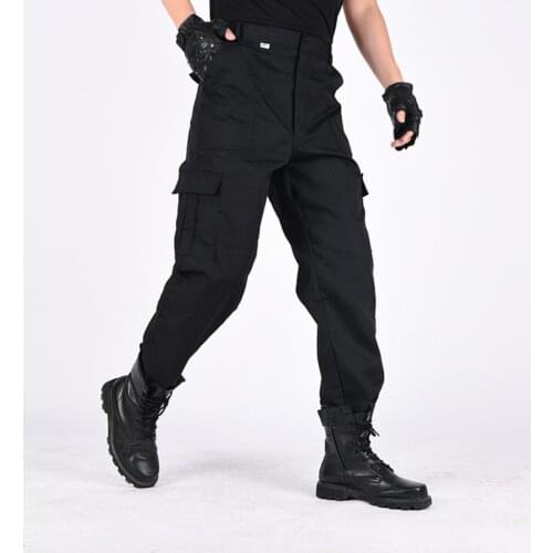 Men Solid Color Multi Pockets Training Long Cargo Pants Hiking Straight Trousers Work Trousers Outdoor Straight Pant Cargo Pants