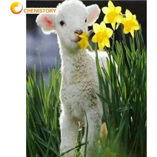 CHENISTORY Goat 5D DIY Diamond Painting Alpaca Cross Stitch Kit Flower Diamond Embroidery Sale Animals Mosaic Cartoon Home Decor