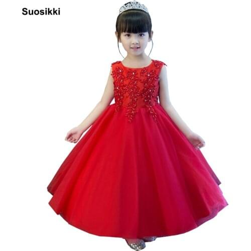 Flower Girl Dresses For Weddings Lace Ball Gown Sleeveless Kids Evening Gown First Communion Dresses For Girls Vestido Longo