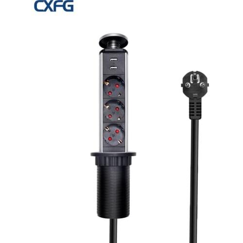 CXFG Pull-out Desktop Hidden European Plug 3-Position With 2-Port USB Socket Lifting Socket German Round Electric 16A Socket