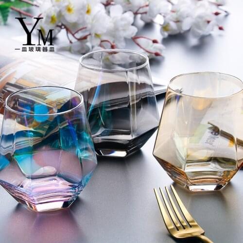 Home Glass Drinking Cup Juice Milk Cup Creative Crystal Diamond Cup With Phnom Penh Hexagonal Color Whiskey Glass