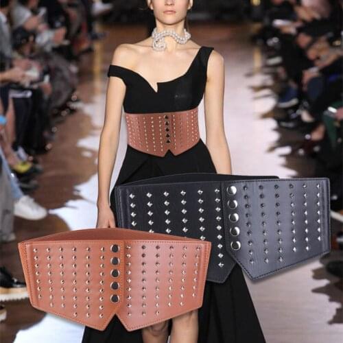 Studded Elastic Super Wide Belt Women Fashion Slim Corset Punk Wild Rivet Waistband Pretty Female Coat Fur Waist Belt Accessory