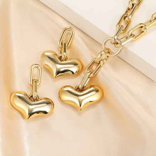 Hiphop Rocky Jewelry Set for Women Chunky Chain Necklace Heart Pendant Drop Earrings Vintage Retro Jewelry for Female SR1104