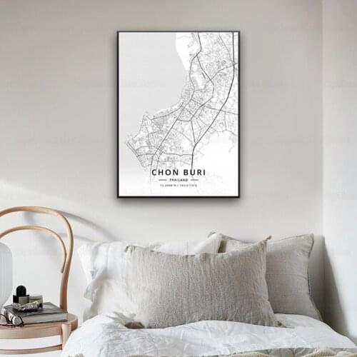 Mueang nakhon Chon Burl Bangkok Pattaya Chiang Mai Udon Thani Phuket Thailand Canvas Art Map Poster