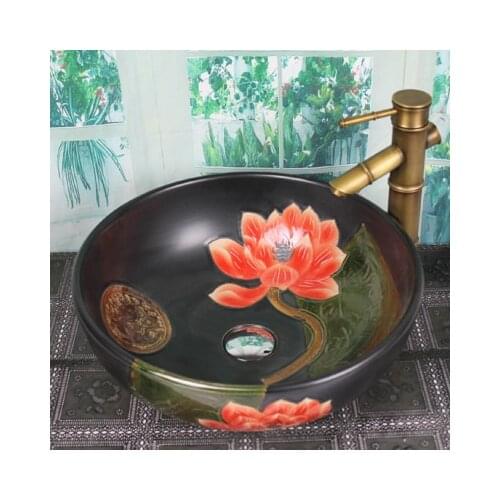 Bathroom Artistic Ceramic Vessel Sink Bowl Faucet & Pop-up Drain Combo AB213